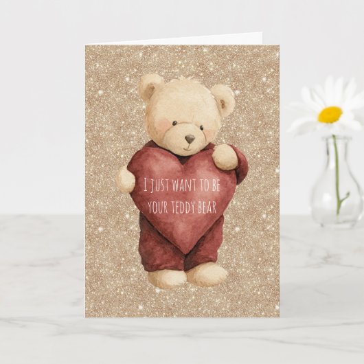 Teddychtedel Rode Hart Gouden Glitters Kaart (Kleine Plant)