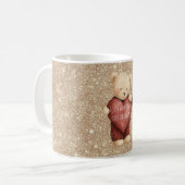 Teddychtedel Rode Hart Gouden Glitters Koffiemok (Voorkant links)