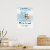 Teddychtedragend bord met blauwe ballonnen poster (Keuken)