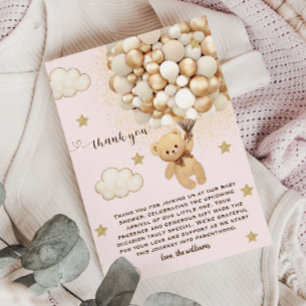 Teddychten Ballonnen Roze Goud Beige Bedankkaart