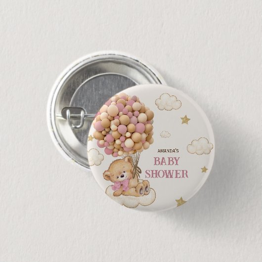 Teddychtenballonnen beige Roze Ronde Button 3,2 Cm (Voorkant /achterkant)