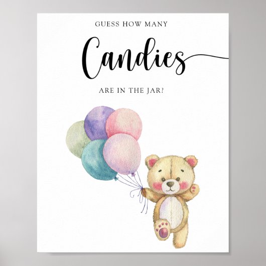 Teddychtenballonnen - raad hoeveel snoepjes poster (Voorkant)