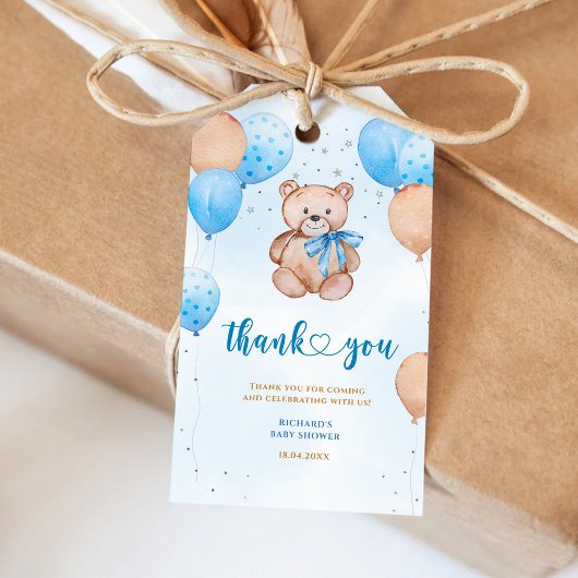 Teddychter Blauwe Ballonnen Cadeautags Cadeaulabel