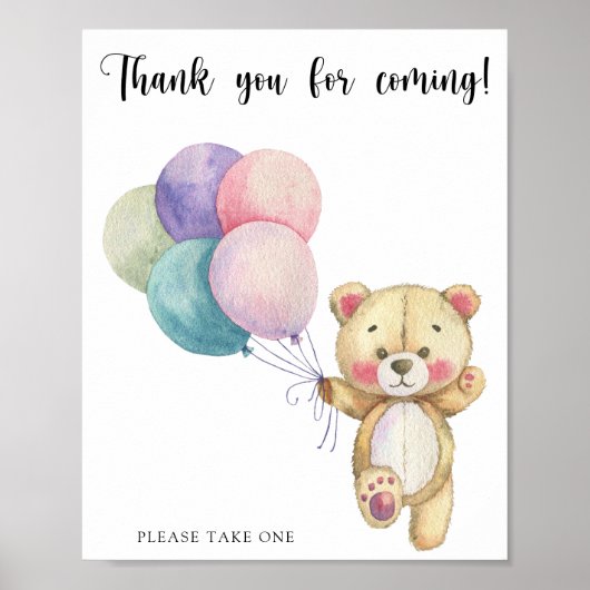 Teddychterballonnen - Bedankt voor uw komst Poster (Voorkant)