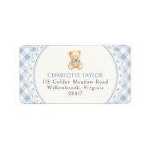 Teddychting Gingham Babyshower Retouradres Etiket (Voorkant)