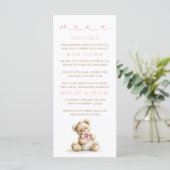Teddylbeer Roze Gingham Patroon Menukaarten Menu (Staand voorkant)
