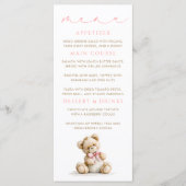 Teddylbeer Roze Gingham Patroon Menukaarten Menu (Voorkant)