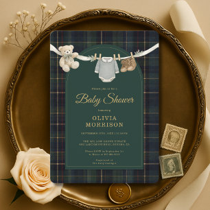 Teddypak Aan Elastiek Schotse Groen Babyshower Kaart