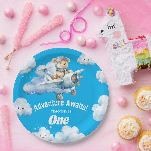 Teddy's eerste verjaardag Sky-High Soiree Papieren Bordje (Feest)