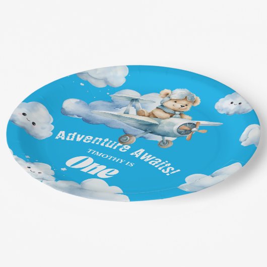 Teddy's eerste verjaardag Sky-High Soiree Papieren Bordje (Gekanteld)