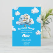 Teddy's eerste verjaardag Sky Safari uitnodiging (Staand voorkant)