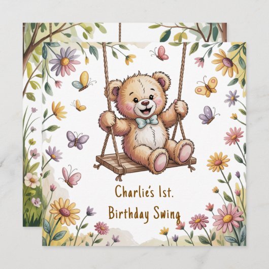 Teddy's eerste verjaardagsfeestje kaart (Voorkant / Achterkant)