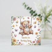 Teddy's eerste verjaardagsfeestje kaart (Staand voorkant)