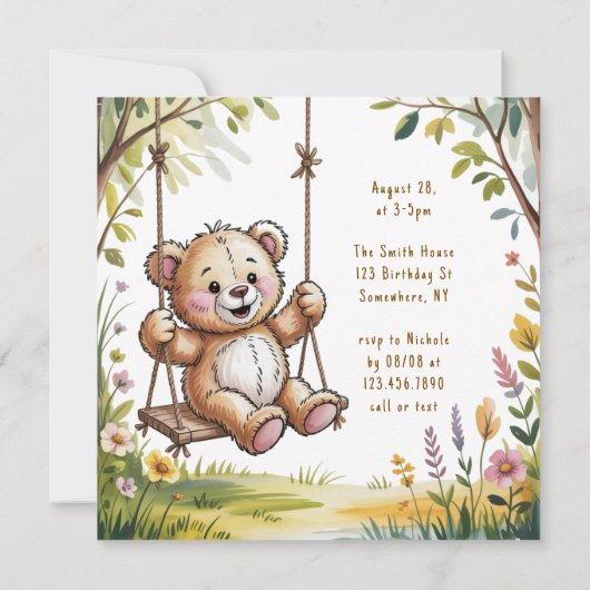 Teddy's eerste verjaardagsfeestje kaart (Achterkant)