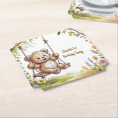 Teddy's eerste verjaardagsfeestje kartonnen onderzetters (Gekanteld)