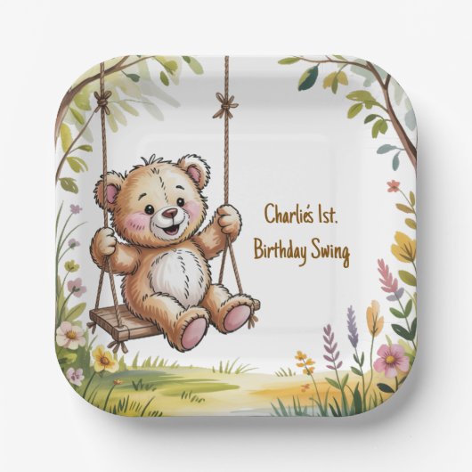 Teddy's eerste verjaardagsfeestje papieren bordje (Voorkant)