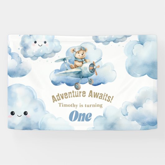 Teddy's eerste verjaardagsvlucht: een hoogvlieger spandoek (Horizontaal)