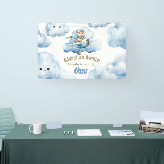 Teddy's eerste verjaardagsvlucht: een hoogvlieger spandoek (Beurs)