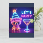 Teddys feesttijd Neon Roze Kaart (Staand voorkant)