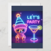 Teddys feesttijd Neon Roze Kaart (Voorkant)