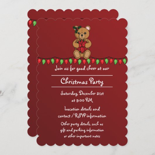 Teddy's Gift Party Invitation Kaart (Voorkant / Achterkant)