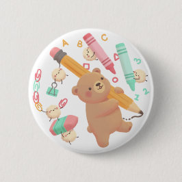 Teddy's illustratie voor terug naar school ronde button 5,7 cm