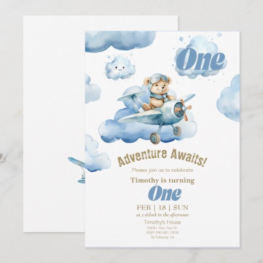 Teddy's Sky-High eerste verjaardag avontuur Kaart (Voorkant / Achterkant)