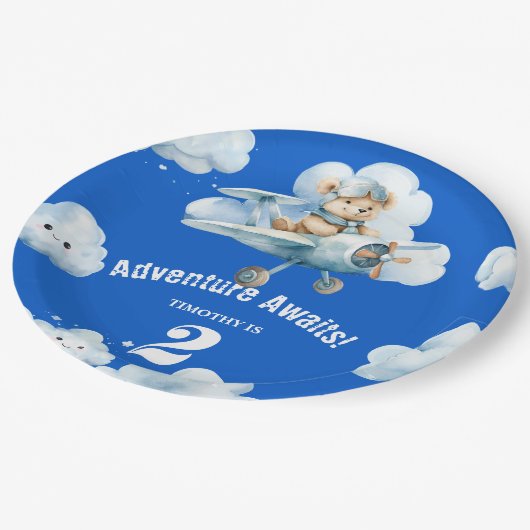 Teddy's Sky-High Soiree: 2e verjaardag Papieren Bordje (Gekanteld)