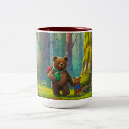 Teddys verzamelen bessen Kunst voor kinderen Twee- Tweekleurige Koffiemok
