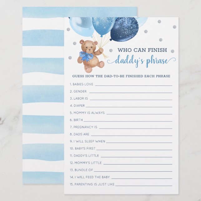 Teddysbeer voor Daddy's Gezegde Spel Baby Shower (Voorkant / Achterkant)