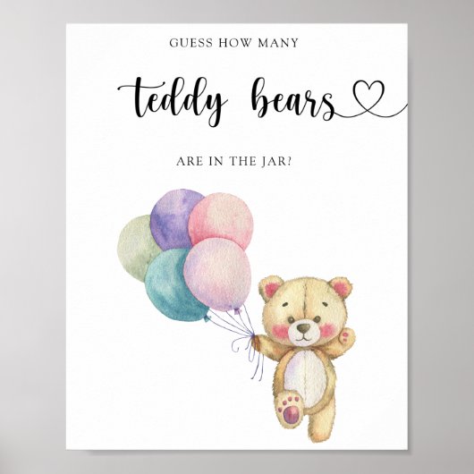Teddyshirtballonnen - raad hoeveel teddyberen poster (Voorkant)