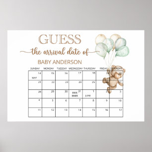Teddyshower Verwachte Bevalling Datum Kalender    Poster