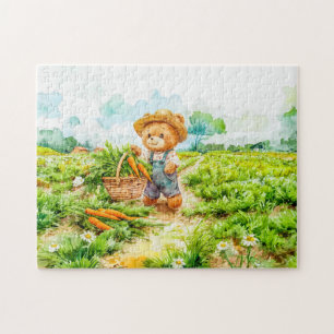 Teddystation oogst wortelen in een veld legpuzzel