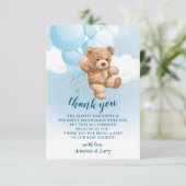 Teddystoel met Blauwe Ballonnen Bedankkaart (Staand voorkant)