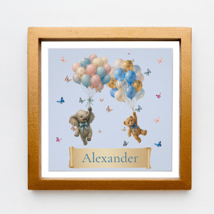Teddystoel met op maat gemaakte naam en olifant ba perfect poster