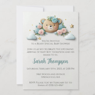 Teddystrik met bloemen kaart