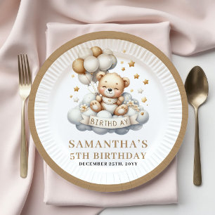 Teder 3e Verjaardag Teddybeer Goud Ivoorkleurige B Papieren Bordje