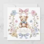 Teder Beertje Baby Shower QR-code met bloemmotief Kaart (Voorkant)