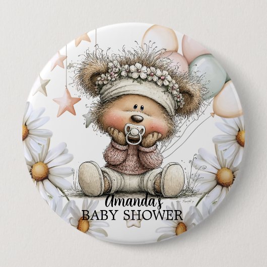 Teder Beren Babyshower Ronde Button 4,0 Cm (Voorkant)