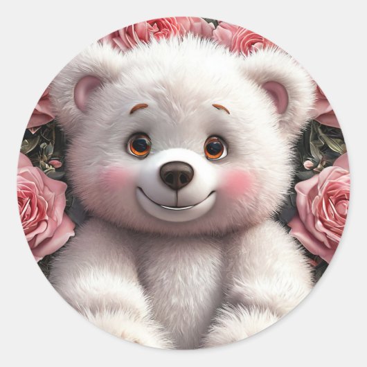 Teder bloemenbeerontwerp – Zoete gift, romantisch Ronde Sticker (Voorkant)