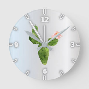Teder Cactusje in waterverf, Zilver Ronde Klok