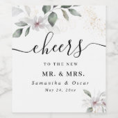 Teder Groene Waterverf Blad & Bloem | Goud Wijn Etiket (Enkel label)