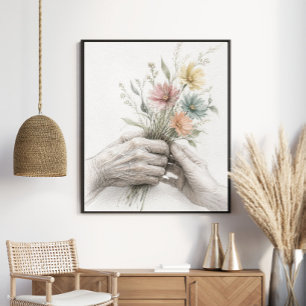 Teder handen delen wilde bloemen poster