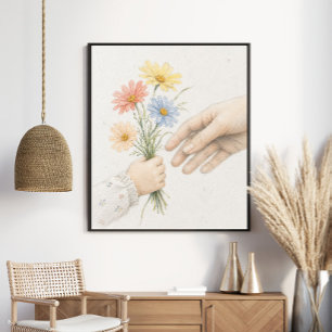 Teder handen delen wilde bloemen poster