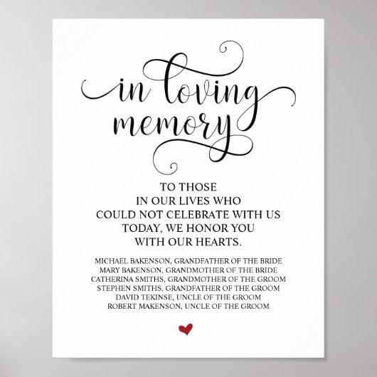 Teder Herinnering In Onze Hart Herdenkingstafel Bo Poster (Voorkant)
