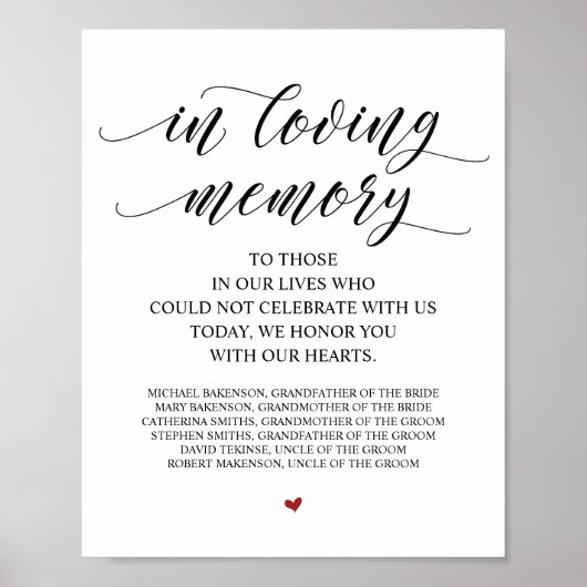 Teder Herinnering In Onze Hart Herdenkingstafel Bo Poster (Voorkant)