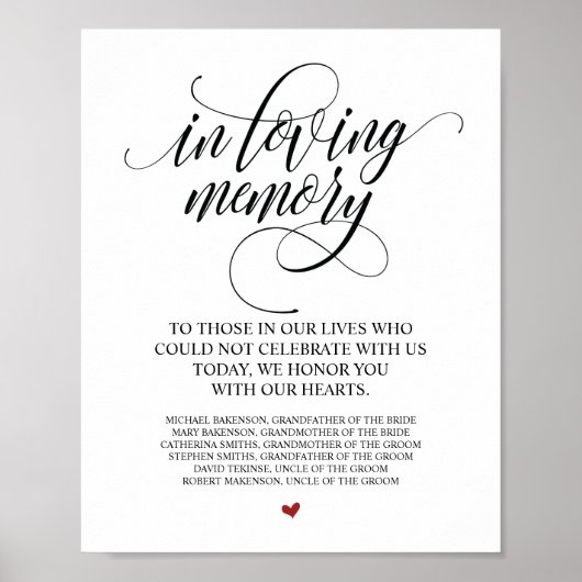 Teder Herinnering In Onze Hart Herdenkingstafel Bo Poster (Voorkant)