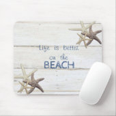 Teder houtstructuur, Zeester, Strand Muismat (Met muis)