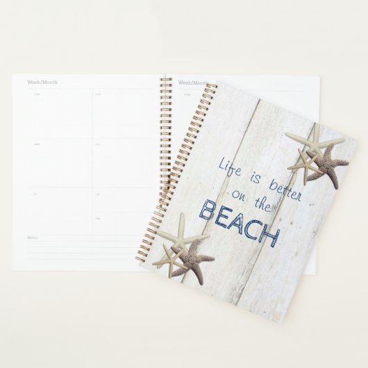Teder houtstructuur, Zeester, Strand Planner (Display)