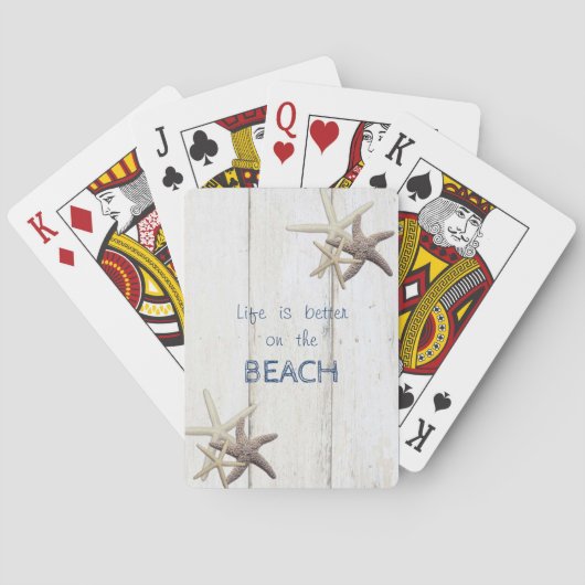 Teder houtstructuur, Zeester, Strand Pokerkaarten (Achterkant)